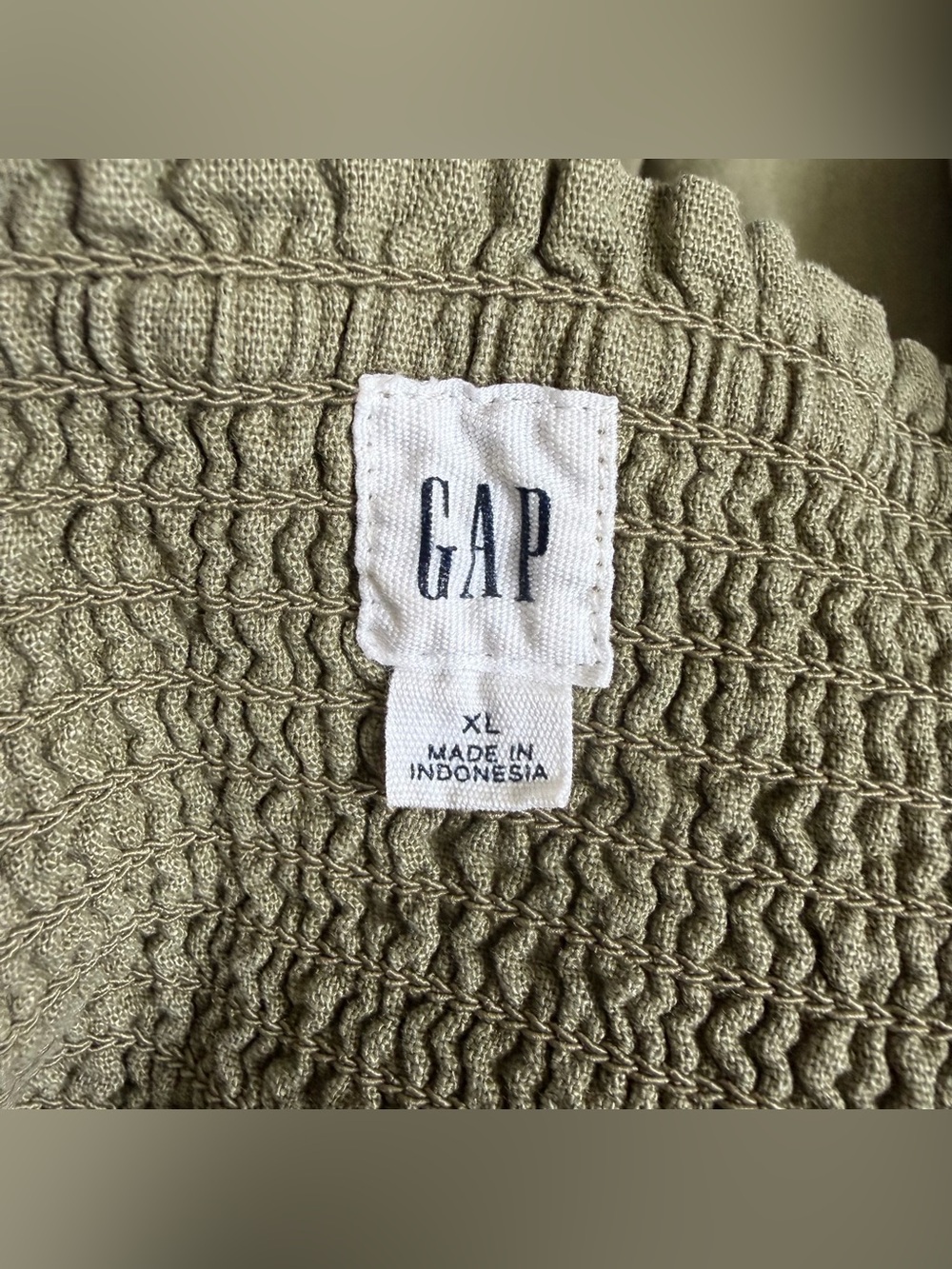 Gap Olive Green Smocked Midi Dress Tie Straps Large XL Sundress Comfy Casual F - Picture 14 of 15